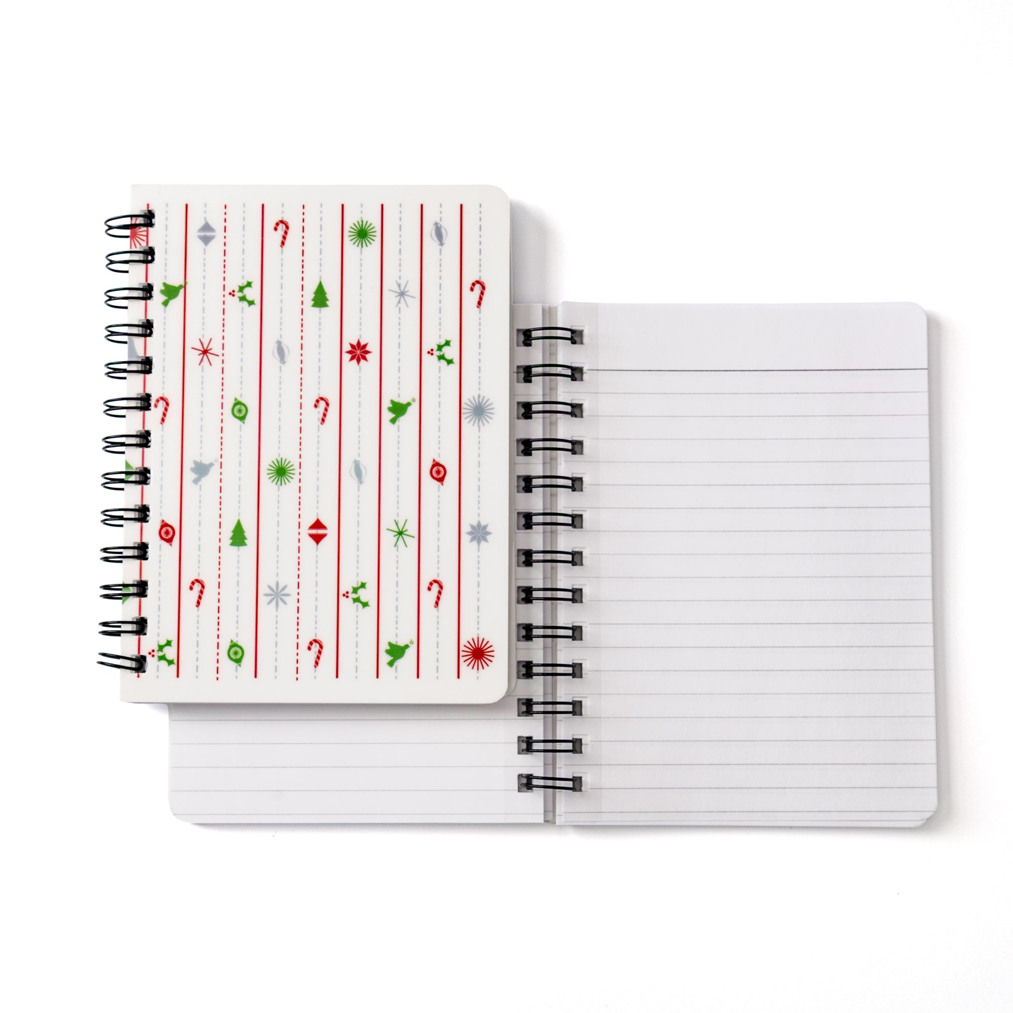 Christmas Notebook | Vintage Christmas | 5x7 Spiral with modern ornaments and trees, lined pages for holiday notes and plans