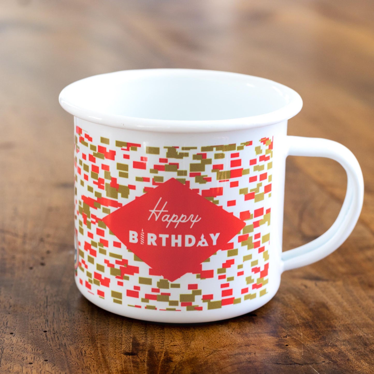 Happy Birthday Enamel Mug with Orange Confetti