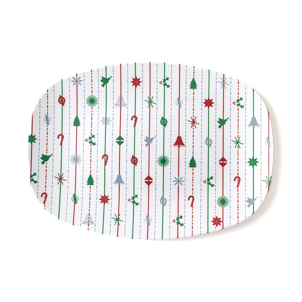 Christmas Serving Tray | Vintage Christmas | Oval with modern ornaments and trees design for holiday serving.