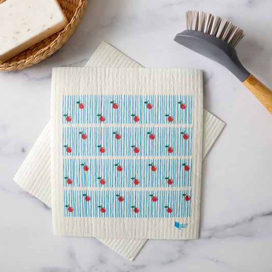 Cherry Swedish Dishcloth | Modern Red & Blue | Cellulose 6.75"x8"