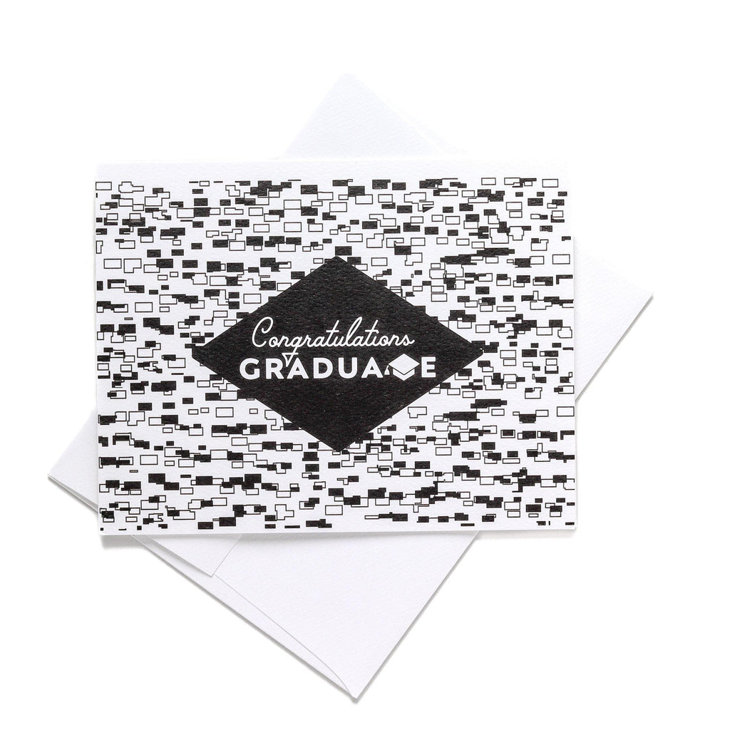 Congrats Graduate Note Card with black and white geometric design, blank inside for personalized greeting.