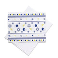 Hanukkah Card | Dreidels & Menorahs | Greeting Card with blue and yellow dreidel and Star of David design, blank inside.