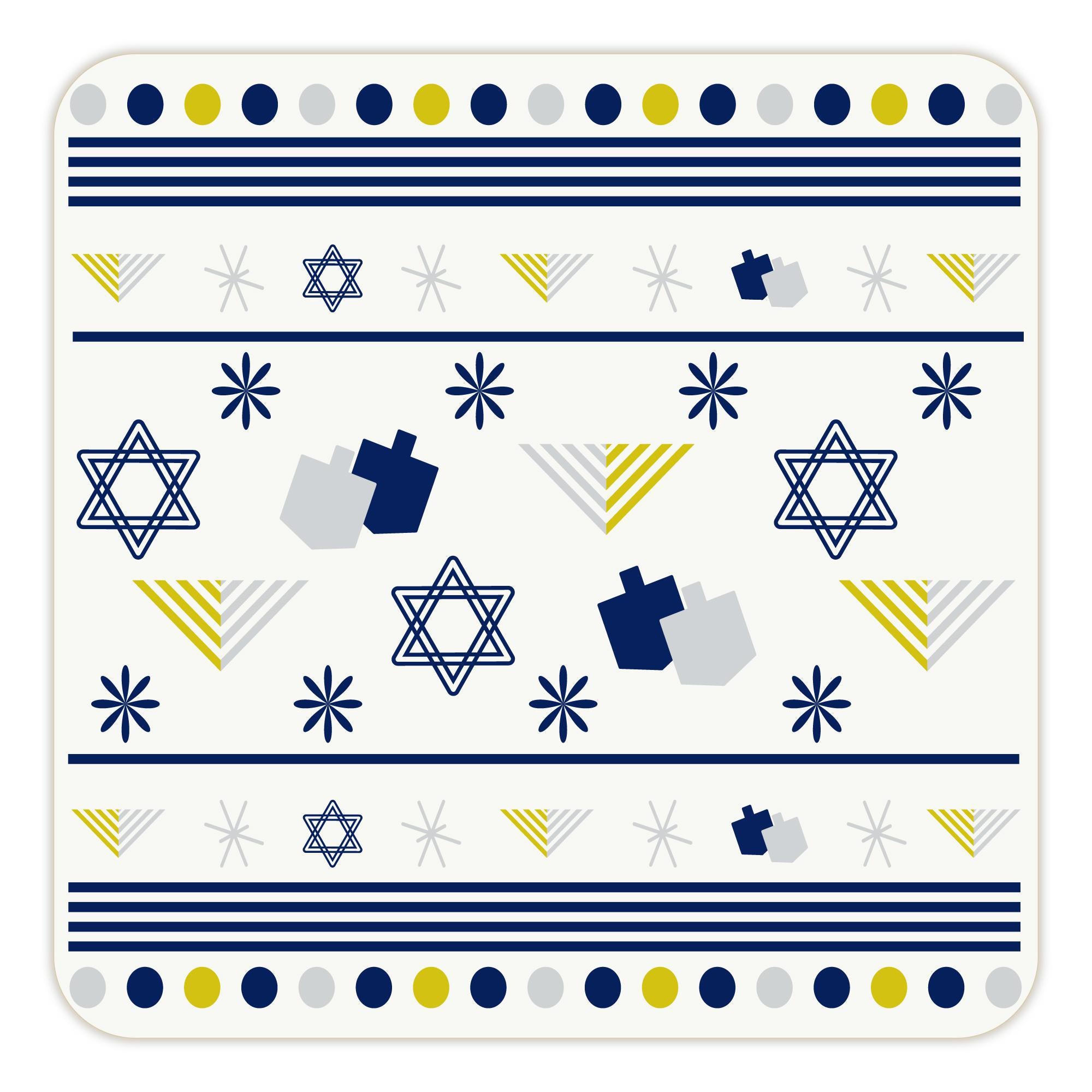 Hanukkah Paper Coasters disposable eco-friendly set of 4 with menorah and festive holiday blue yellow design