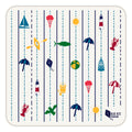 Seaside Paper Coasters disposable eco-friendly set with lobsters, sailboats, lighthouses, and coastal party designs.