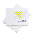 Happy Hanukkah Note Card Set with modern menorah design, includes 8 cards and envelopes, blank inside for messages.