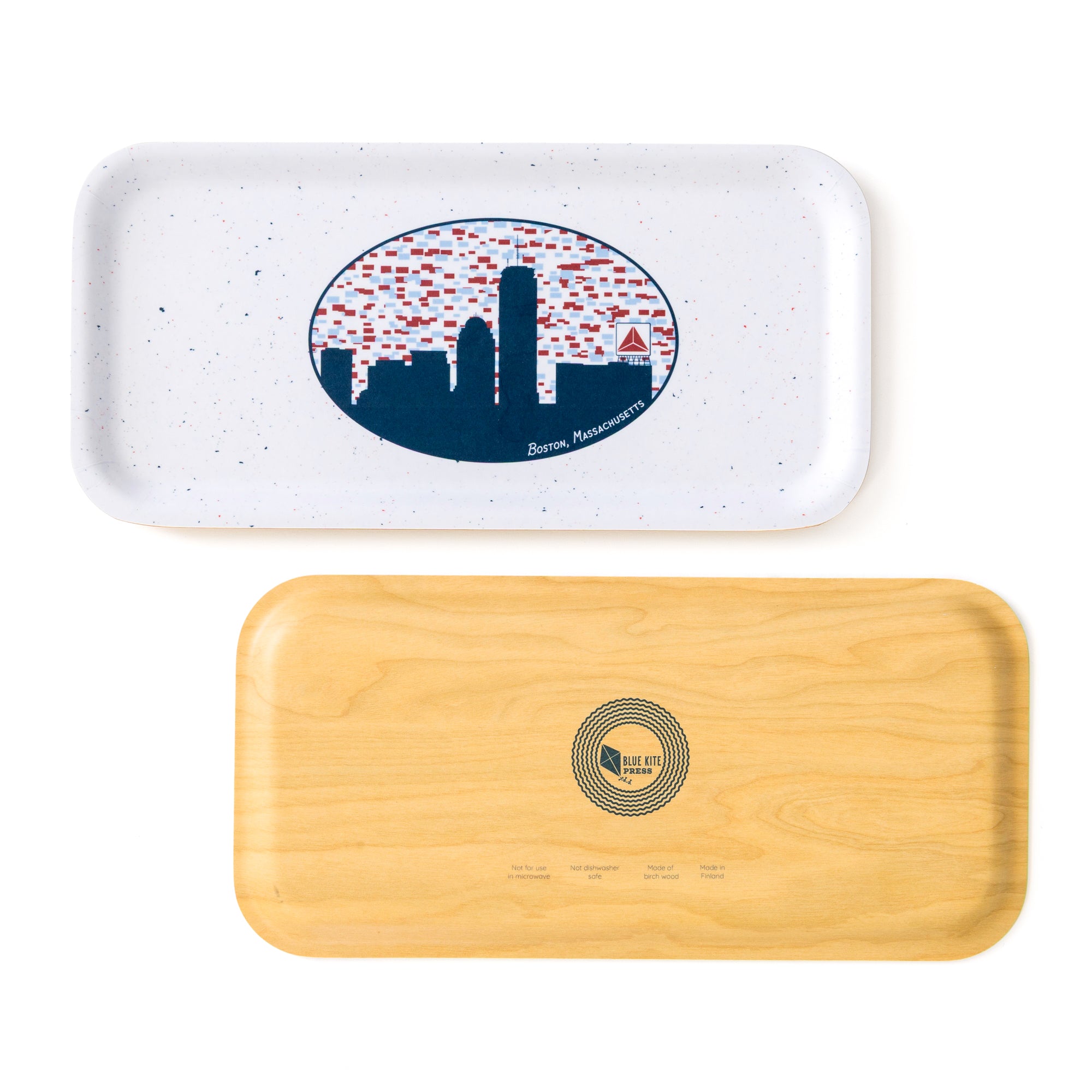 Boston Skyline Birch Tray featuring Boston skyline with Citgo Sign, eco-friendly 11x5" serving tray for snacks and decor.