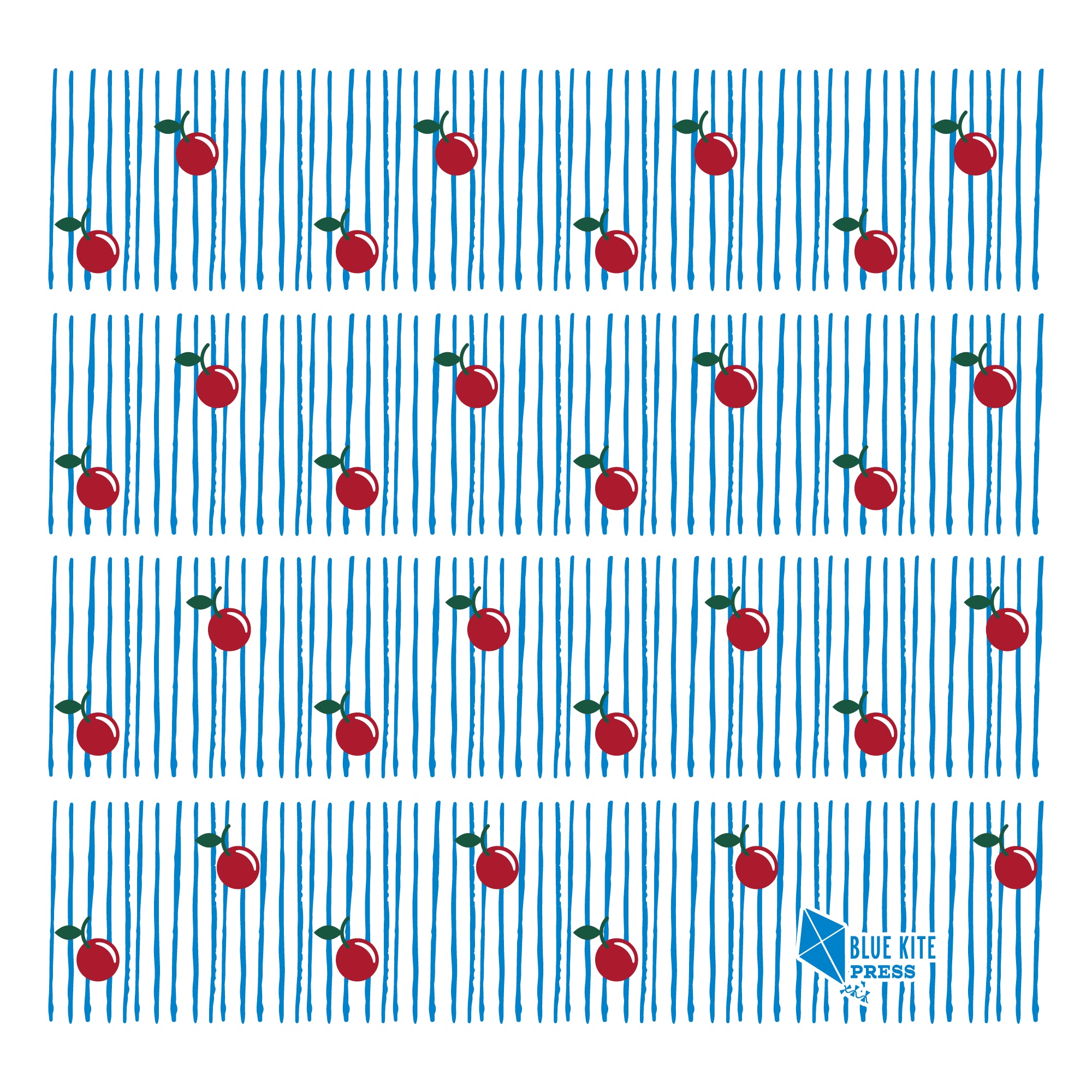 Cherry Swedish Dishcloth with vintage cherries design on blue stripes, eco-friendly reusable alternative to paper towels.