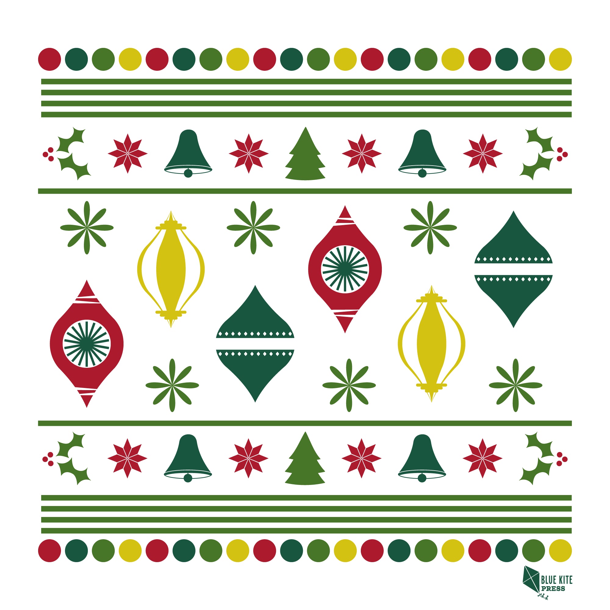 Christmas Card Vintage Christmas Greeting Card Blank Inside with modern ornaments and trees design on recycled paper
