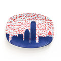Oval serving tray featuring Boston skyline with Citgo sign and confetti pattern in red, white, and blue colors