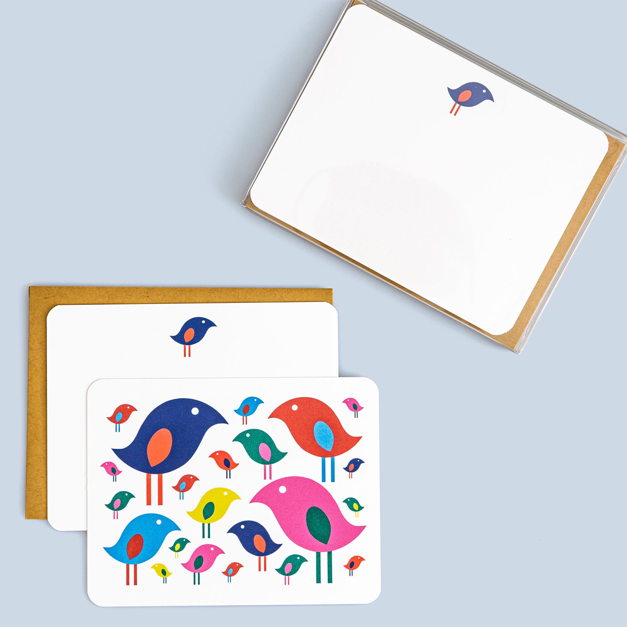 Flat card set of 8 cards with Bright Bird illustration.