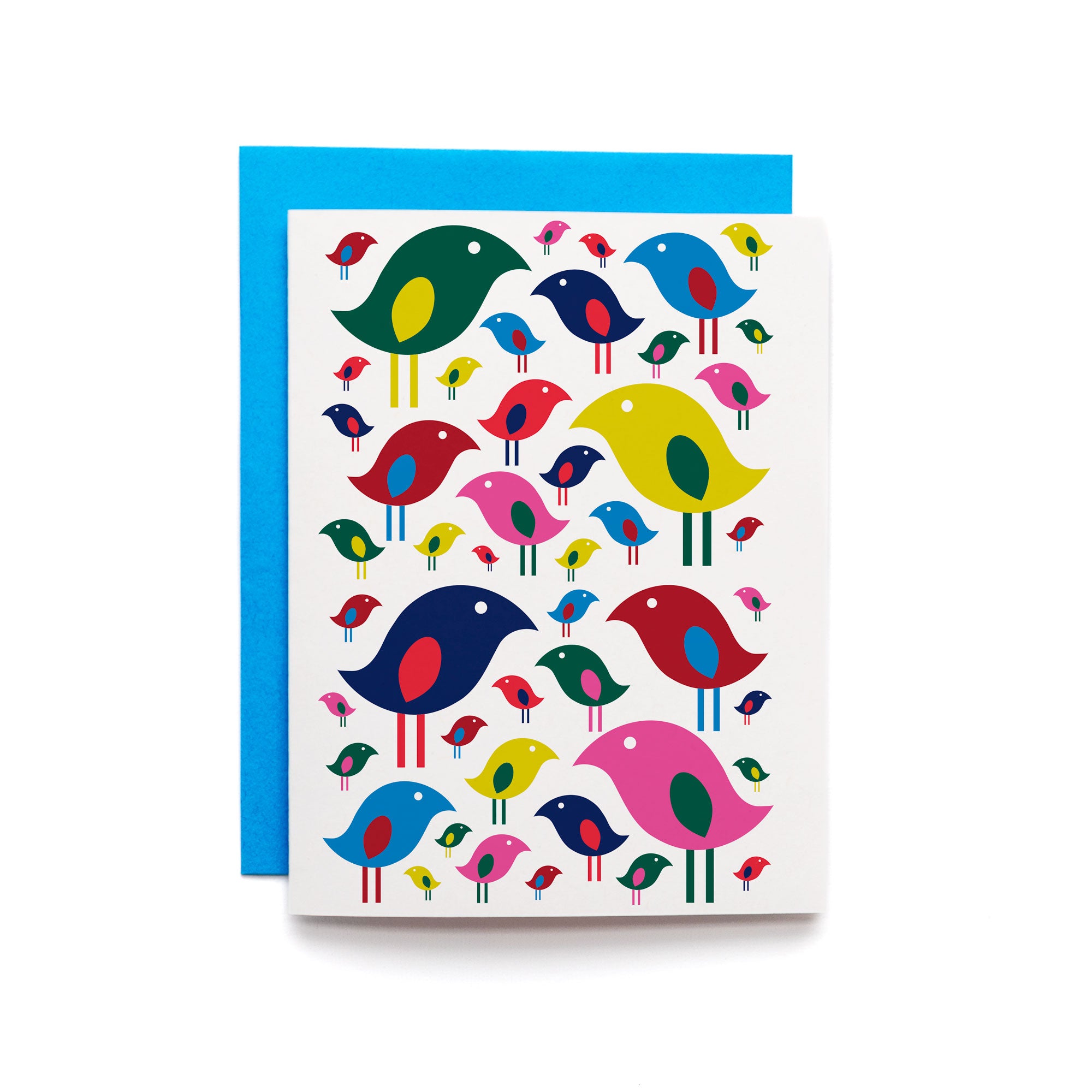 Bright Birds Card featuring colorful bird patterns, blank inside, ideal for joyful celebrations and heartfelt messages.