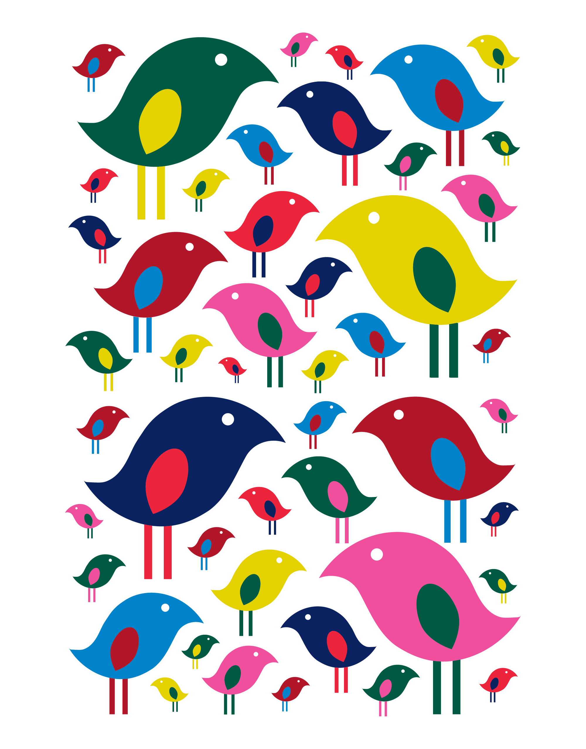 Bright Birds Card with a colorful nostalgic pattern of playful birds, perfect for joyful celebrations and messages.