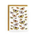 A vintage-inspired butterfly card with colorful 1970s cross-stitch pattern and a blank interior, includes Kraft envelope.