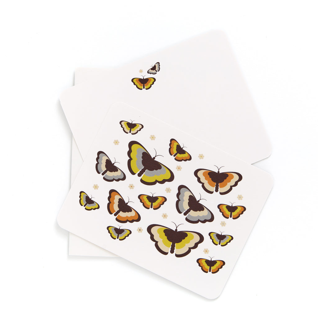 Flat butterfly card set featuring colorful vintage-style butterflies with coordinating envelopes A2 size