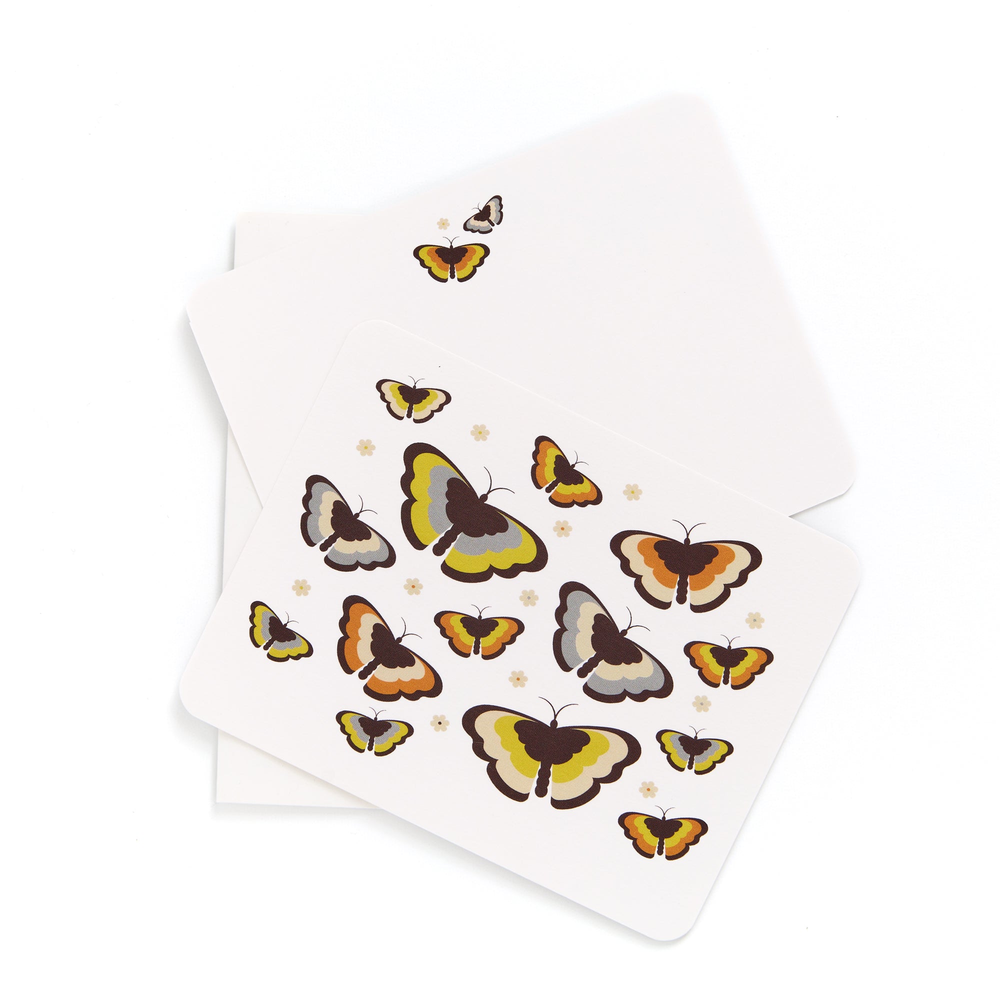 Flat butterfly card set featuring colorful vintage-style butterflies with coordinating envelopes A2 size