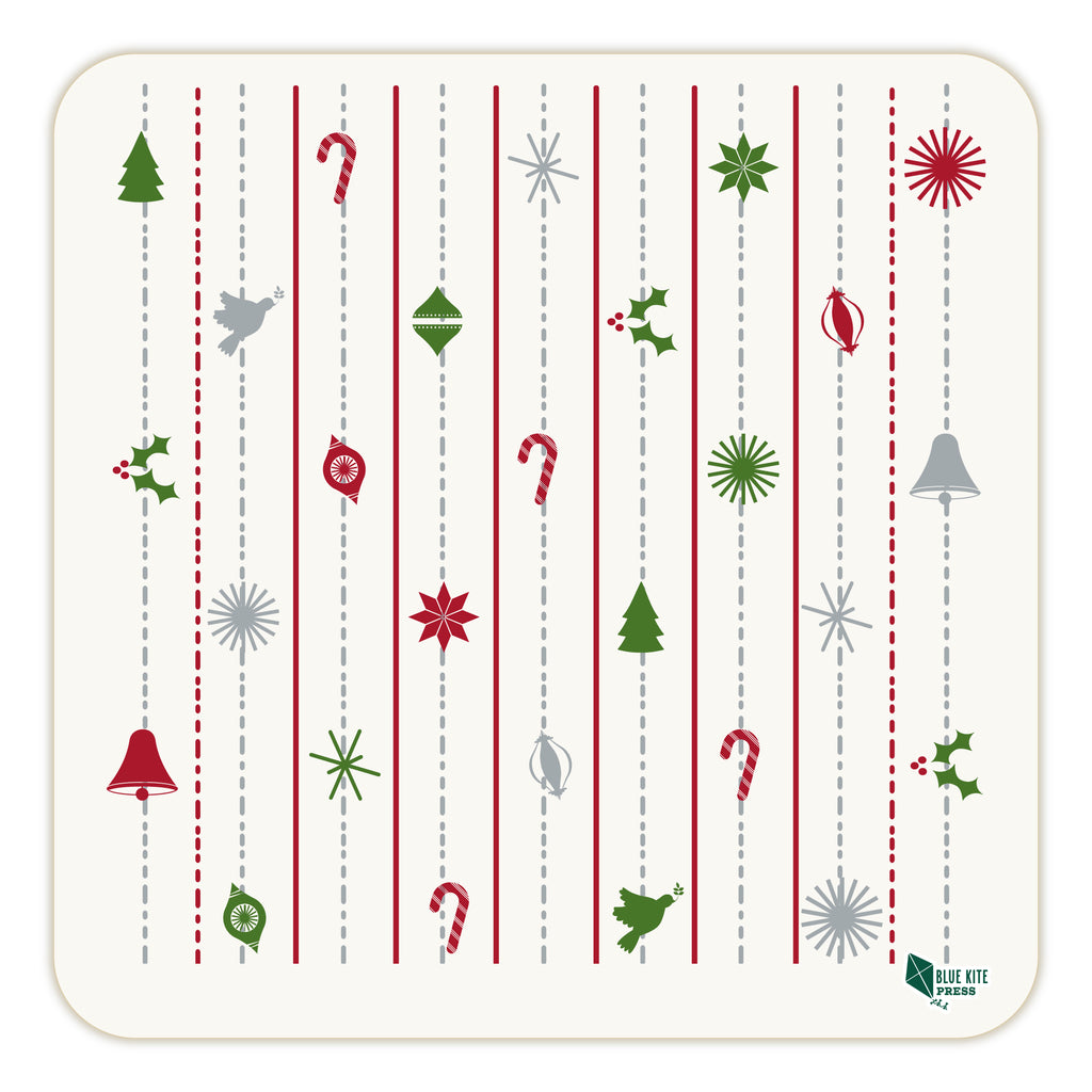 Christmas Note Card Set Vintage Christmas with modern ornaments and trees design, 8 cards and envelopes, blank inside.