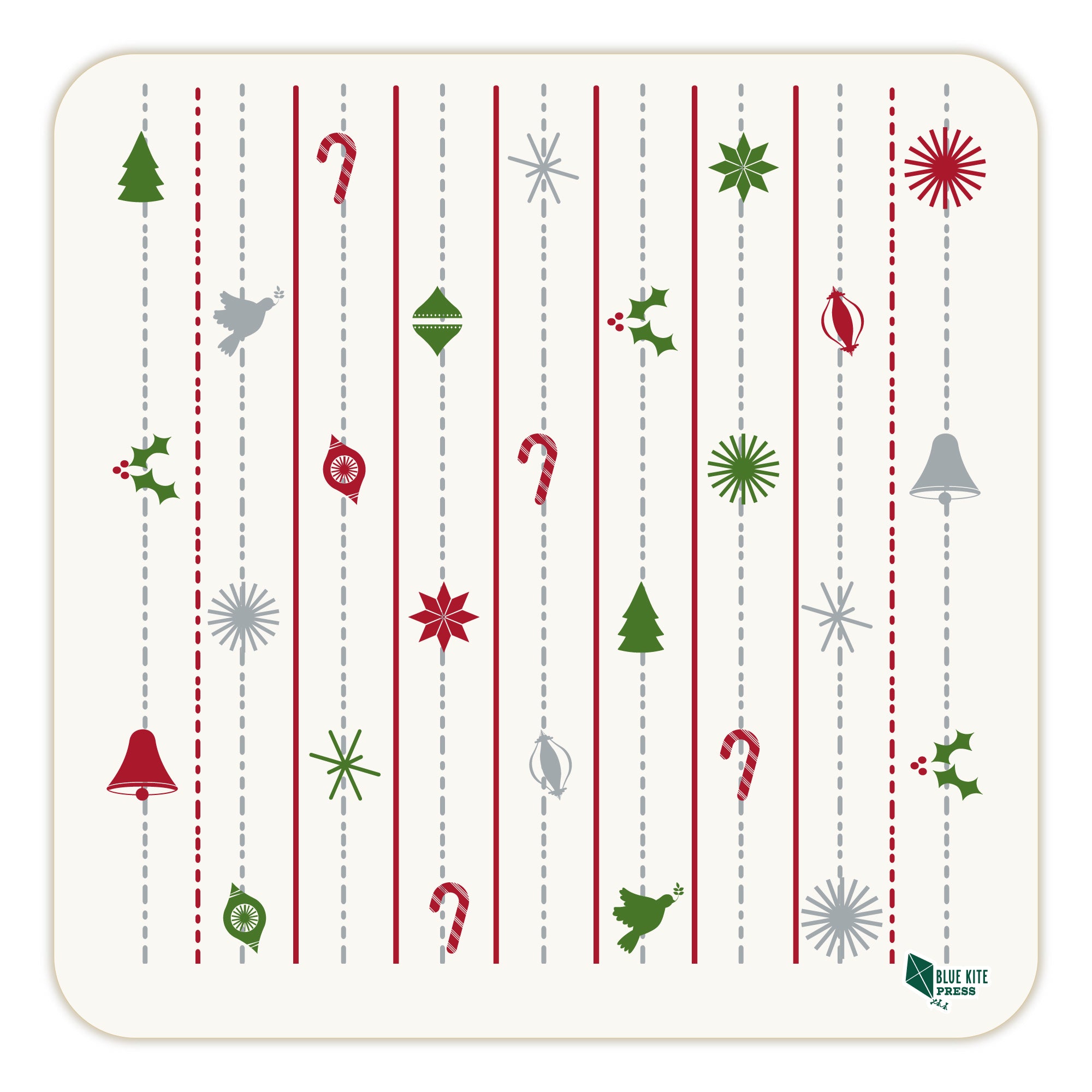 Christmas Note Card Set Vintage Christmas with modern ornaments and trees design, 8 cards and envelopes, blank inside.