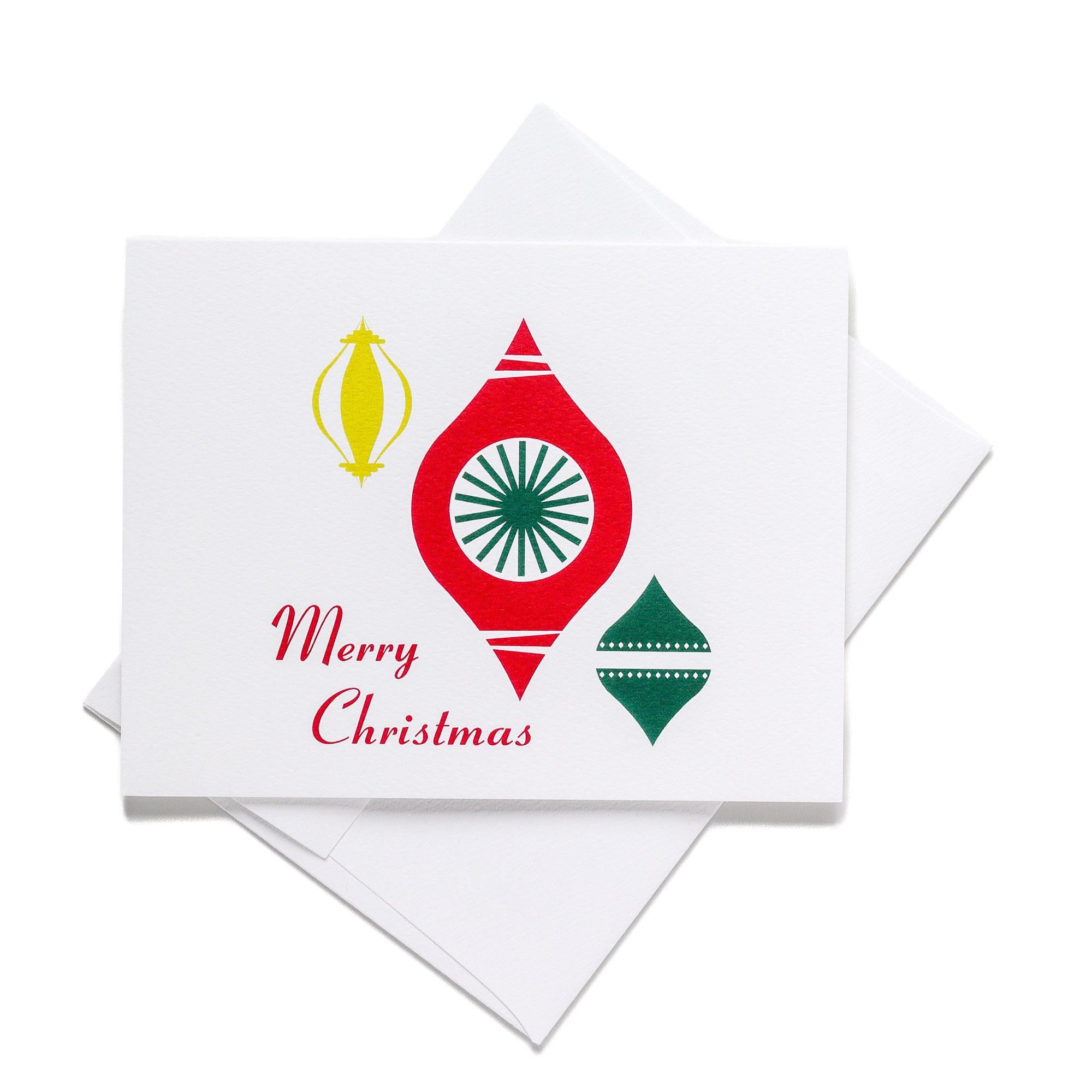 Merry Christmas Card Vintage Christmas Greeting Card blank inside with modern tree design on recycled paper