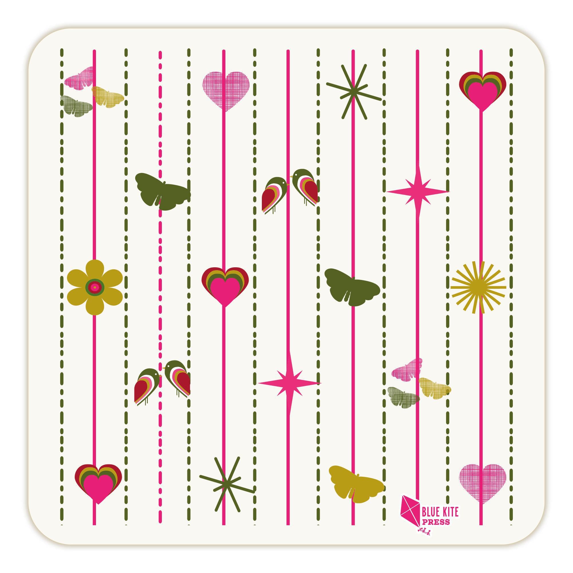 Pink Hearts Paper Coasters disposable eco-friendly cocktail party essentials with retro floral and heart design, set of 4.