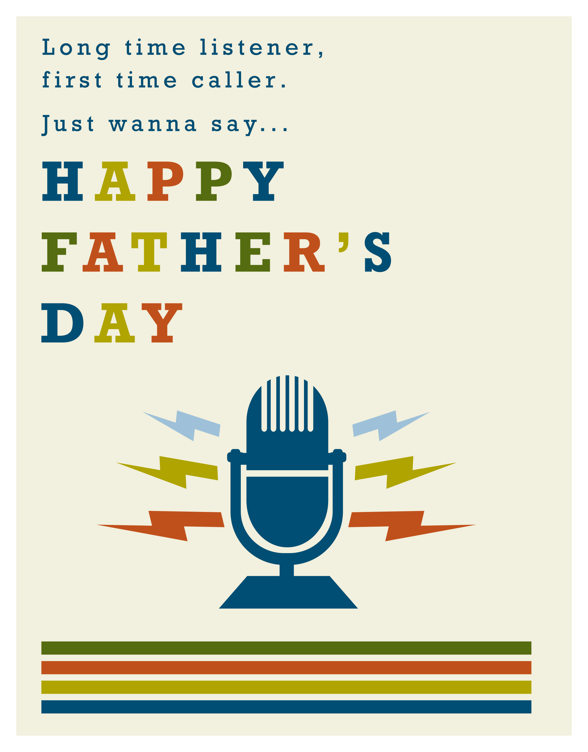 Father's Day Card Sports Radio Fan Long Time Listener with vintage microphone and colorful text design