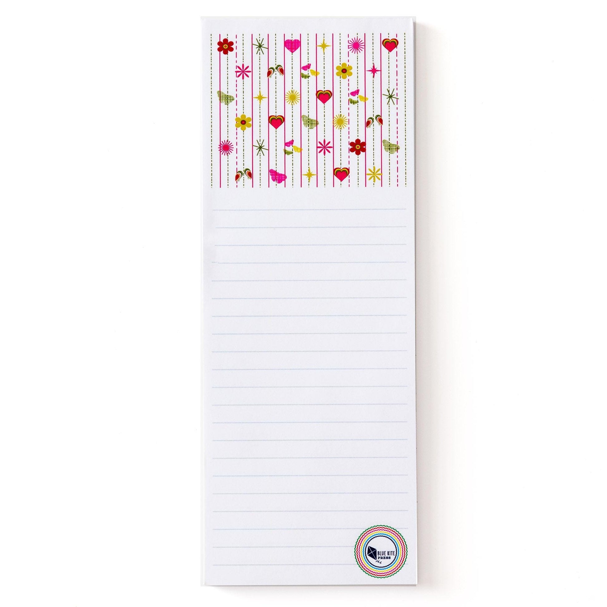 Pink Hearts & Flowers Notepad | Modern Pink and Green | 50 Lined Sheets 3&quot;x8&quot;