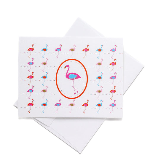 Flamingo Notecard | Modern Pink & Blue | Blank Inside | A2