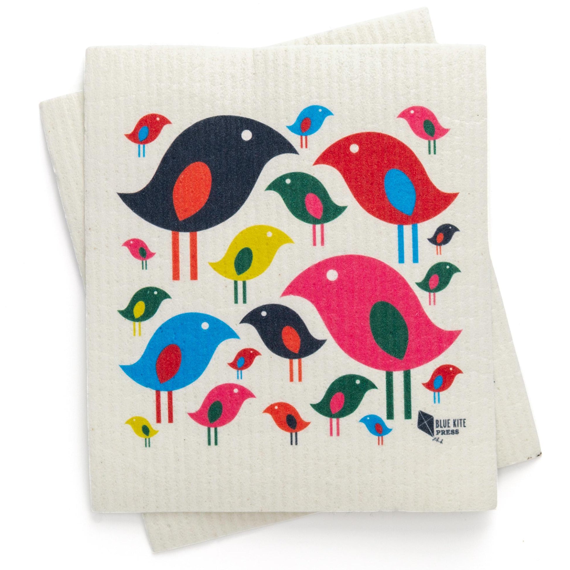 Bright Bird Swedish Dishcloth | Modern Bird Flock | 6.75&quot;x8&quot; Cellulose