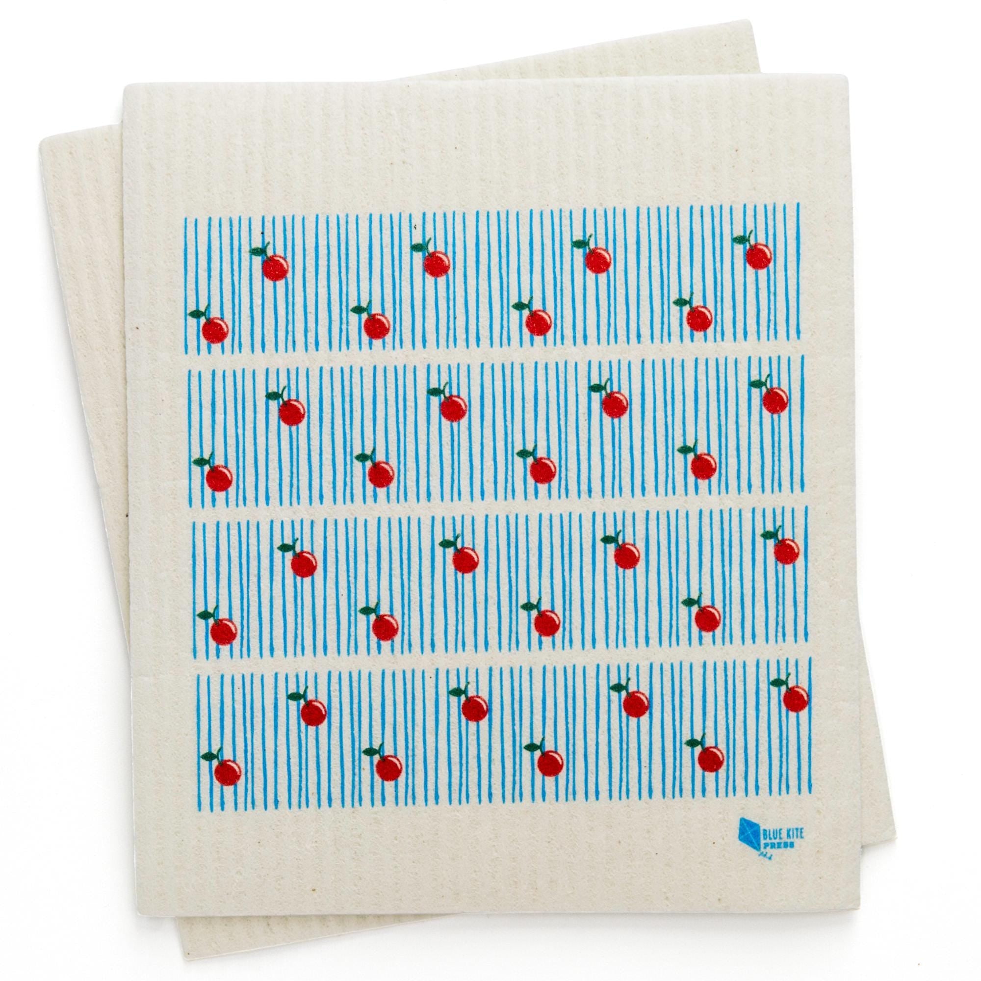 Cherry Swedish Dishcloth | Modern Red & Blue | Cellulose 6.75&quot;x8&quot;