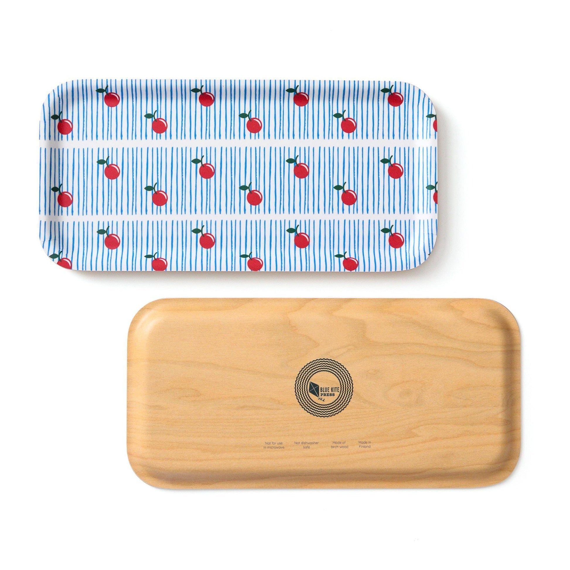 Cherry Birch Tray | Modern Red & Blue | Birch Veneer 11&quot;x5&quot;