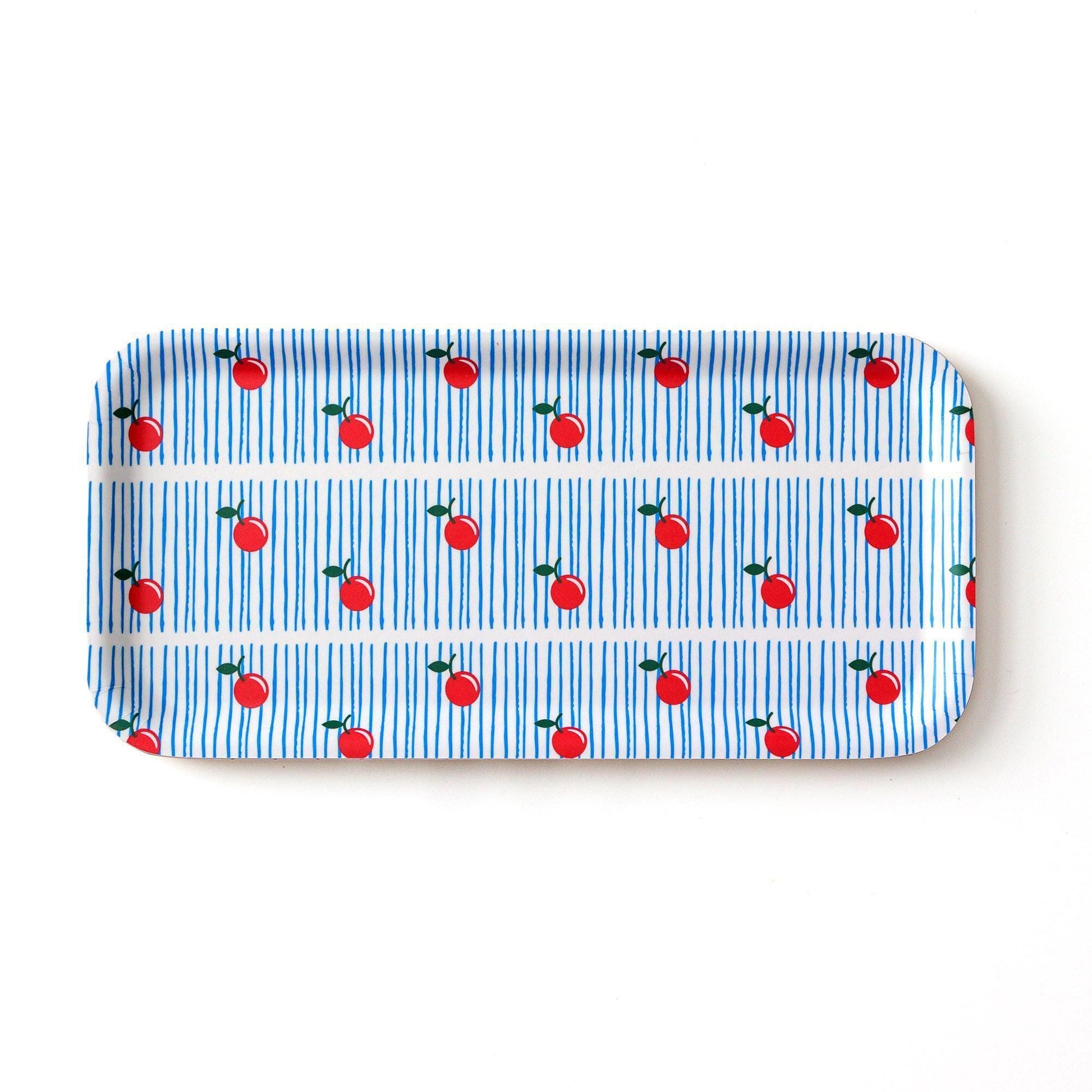 Cherry Birch Tray | Modern Red & Blue | Birch Veneer 11&quot;x5&quot;