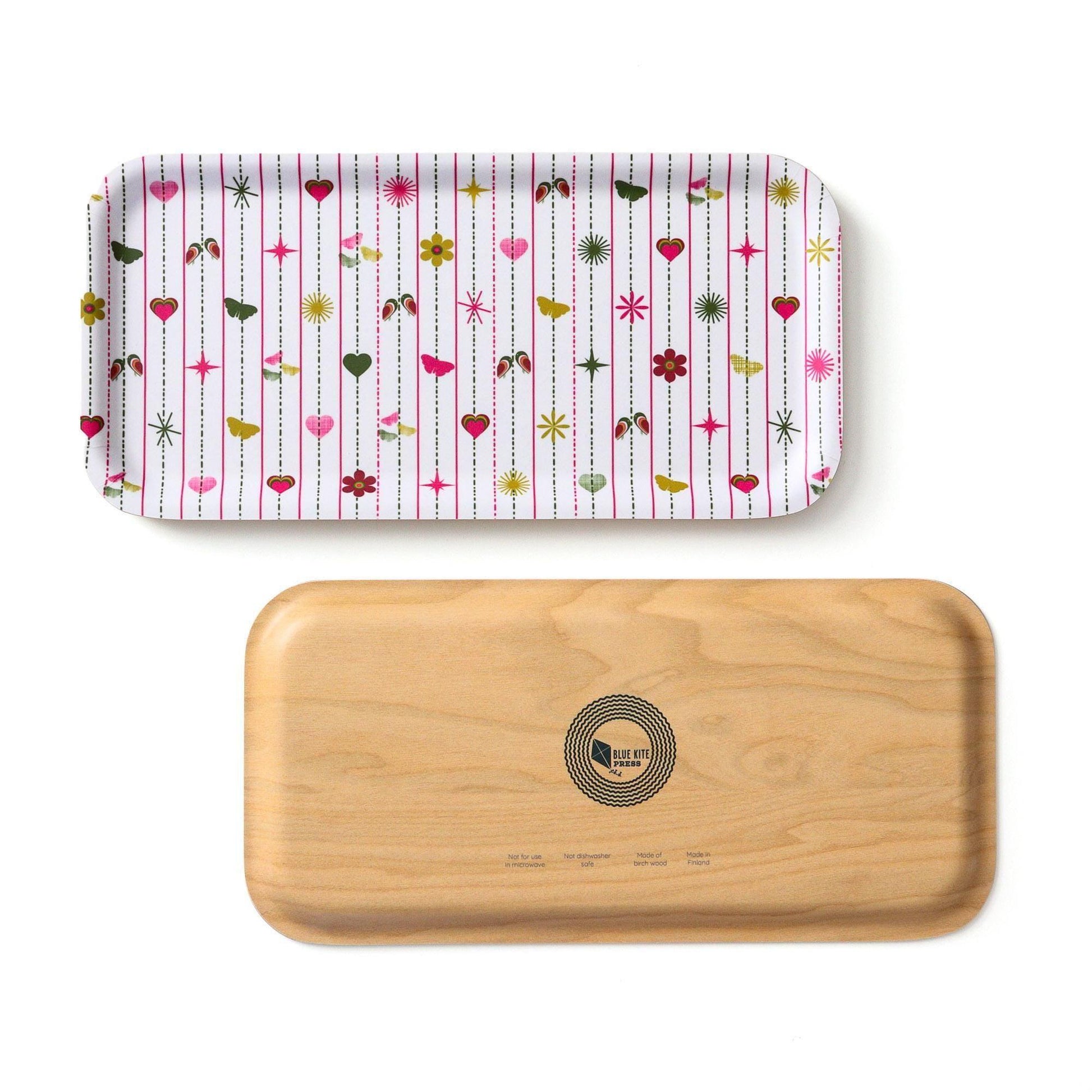 Pink Hearts & Flowers Birch Tray | Modern Pink and Green| Birch Veneer 11&quot;x5&quot;