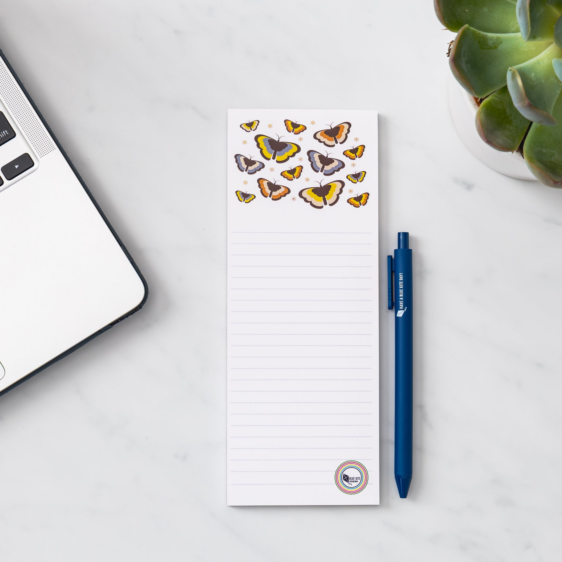 Butterfly lined 3x8 notepad with laptop and plant for to do lists