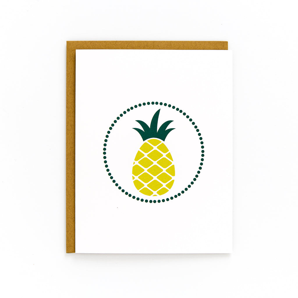 Blank A2 card featuring a stylized pineapple design symbolizing welcome and hospitality with a kraft envelope.