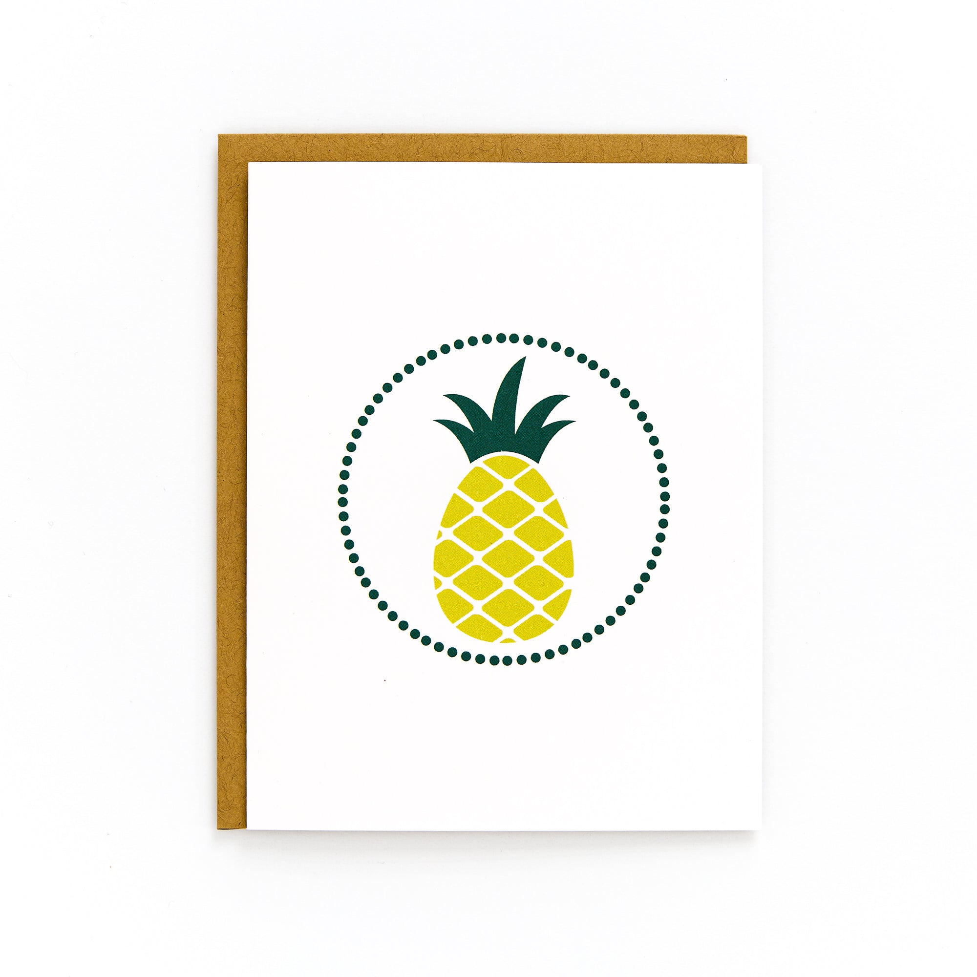 Blank A2 card featuring a stylized pineapple design symbolizing welcome and hospitality with a kraft envelope.