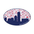 Oval Boston skyline sticker featuring Citgo sign and colorful pixelated background with Boston Massachusetts text