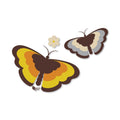 Set of two vintage earth tone butterfly vinyl stickers with a small daisy, retro style for laptops and water bottles