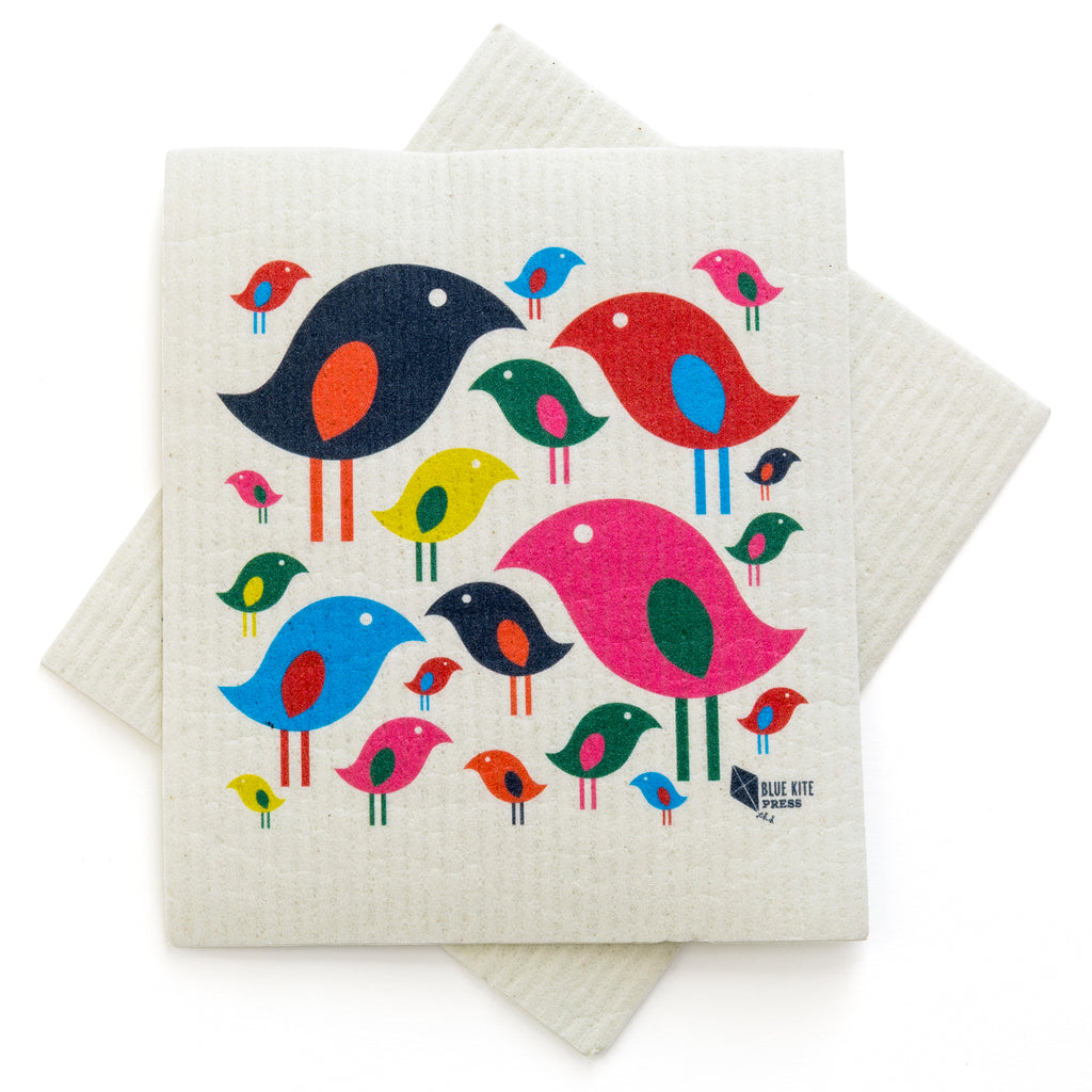 Swedish dishcloth with colorful bird design
