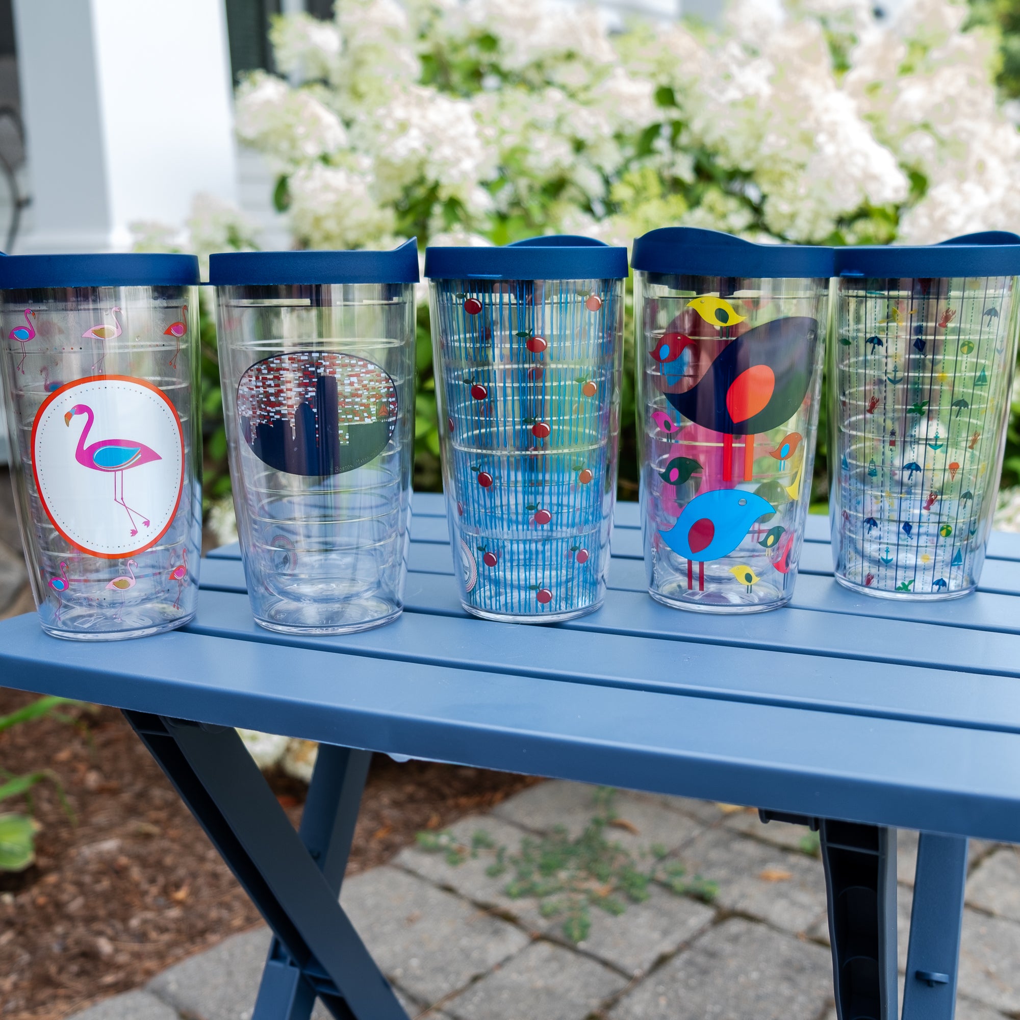 Seaside Classic Tervis Tumbler 16 oz with vibrant New England coastal lobster sailboat and lighthouse design.