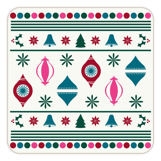 Christmas Coasters – Vintage Ornaments Pink