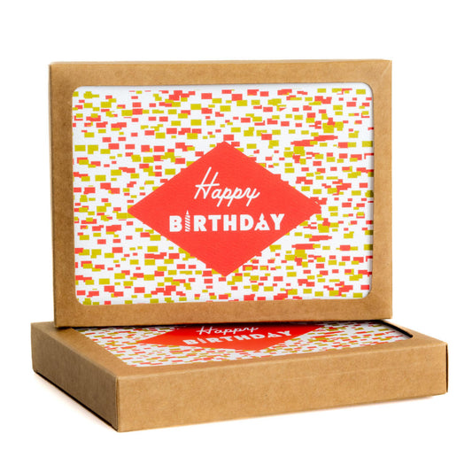Happy Birthday Boxed Card Set - Orange Confetti