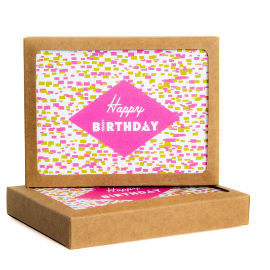 Happy Birthday Boxed Card Set - Pink Confetti