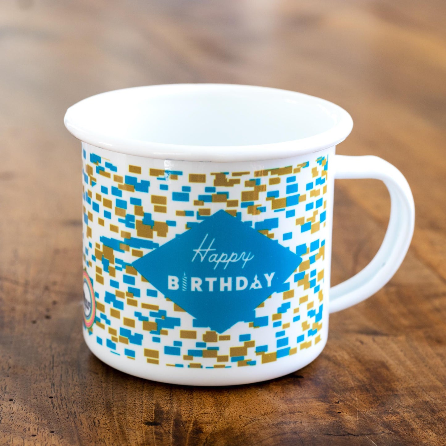 Happy Birthday Enamel Mug with Blue Confetti
