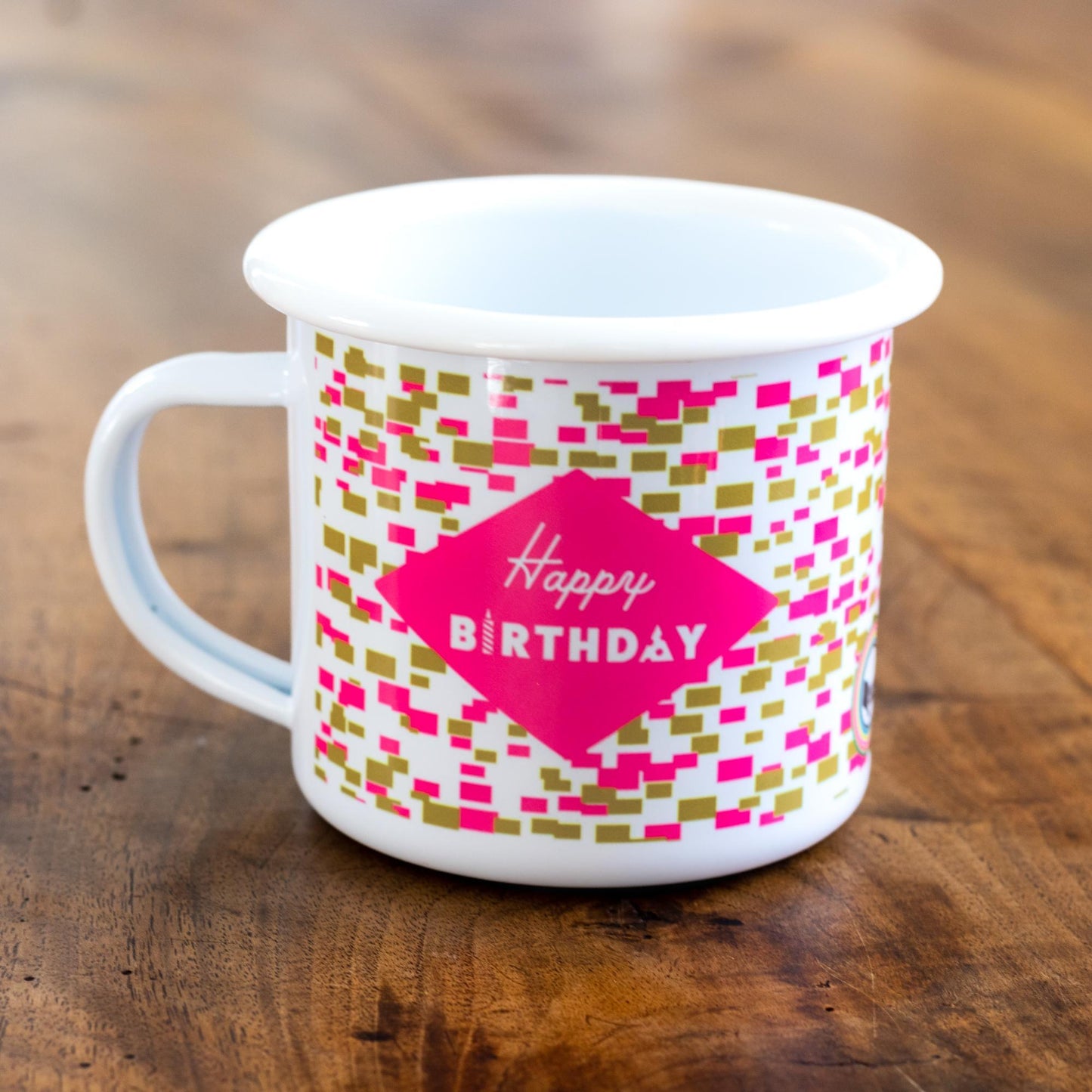 Happy Birthday Enamel Mug with Pink Confetti - Blue Kite Press