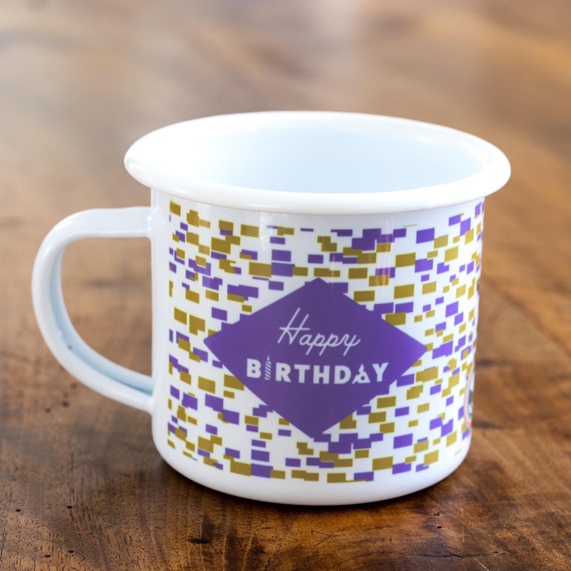 Happy Birthday Enamel Mug with Purple Confetti - Blue Kite Press