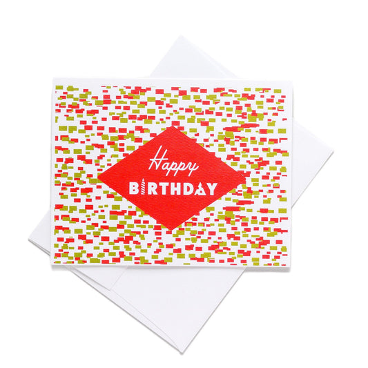 Happy Birthday Note Card - Orange Confetti - Blue Kite Press