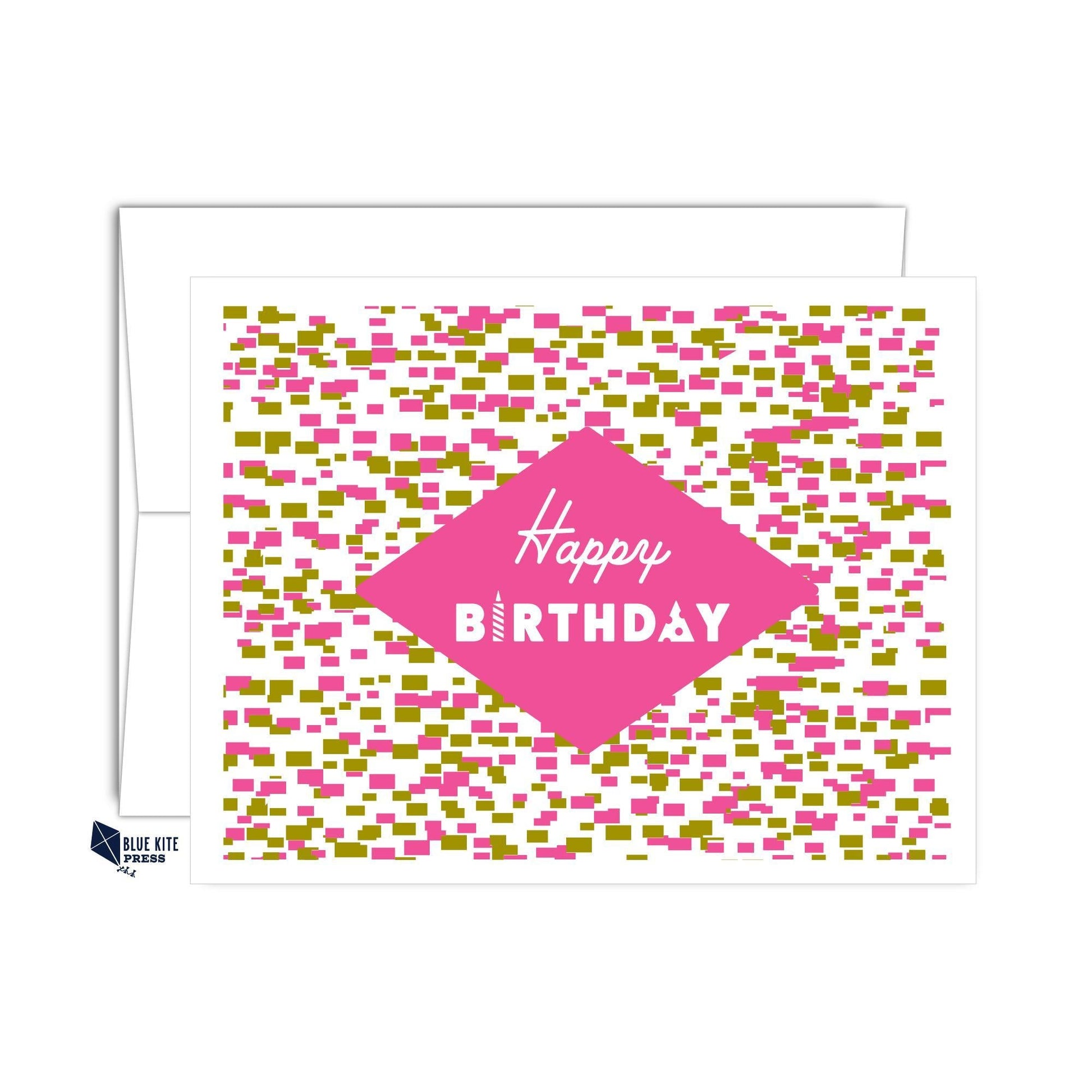 Happy Birthday Note Card - Pink Confetti - Blue Kite Press