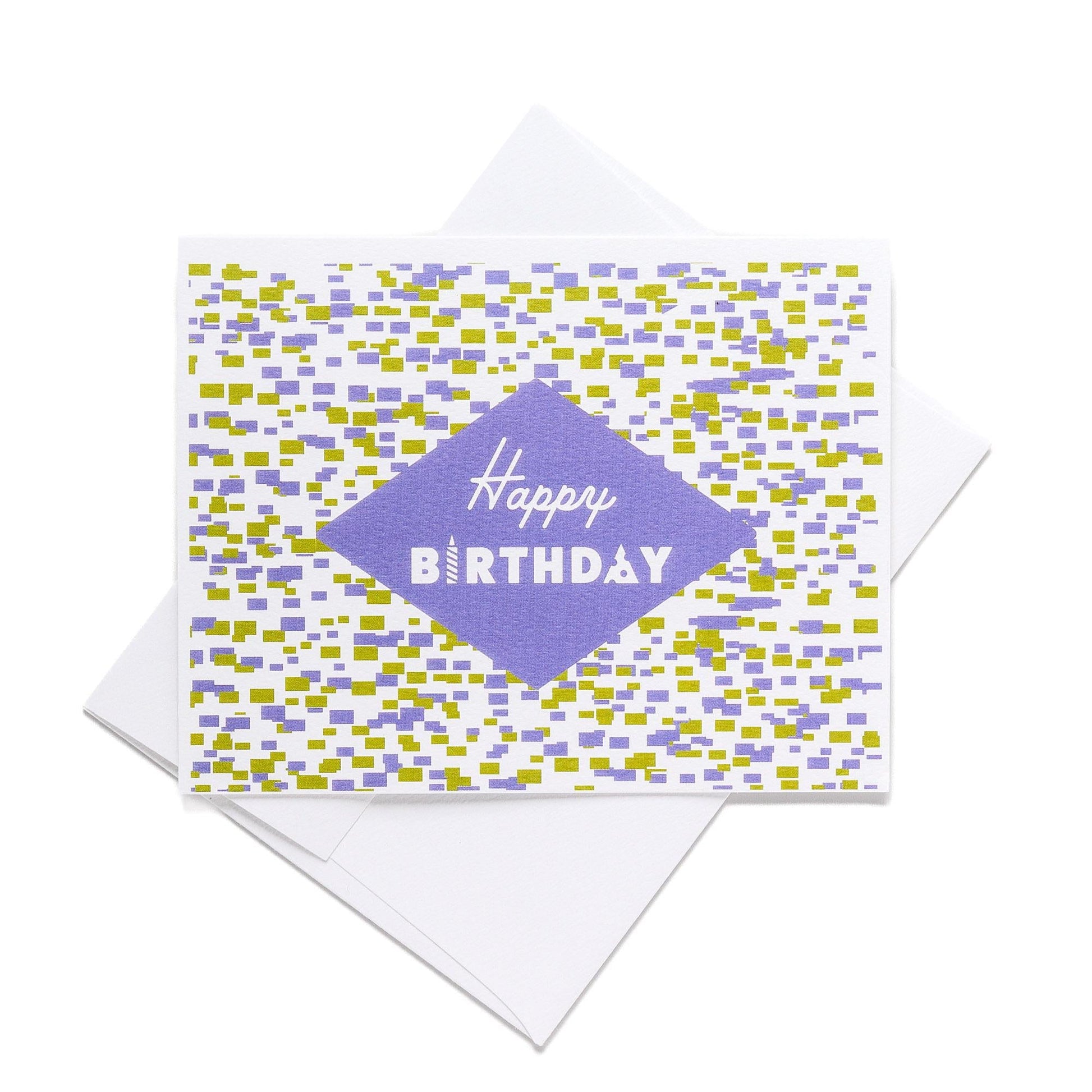 Happy Birthday Note Card - Purple Confetti - Blue Kite Press