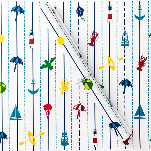 Seaside Gift Wrap - 3 Sheets - Blue Kite Press